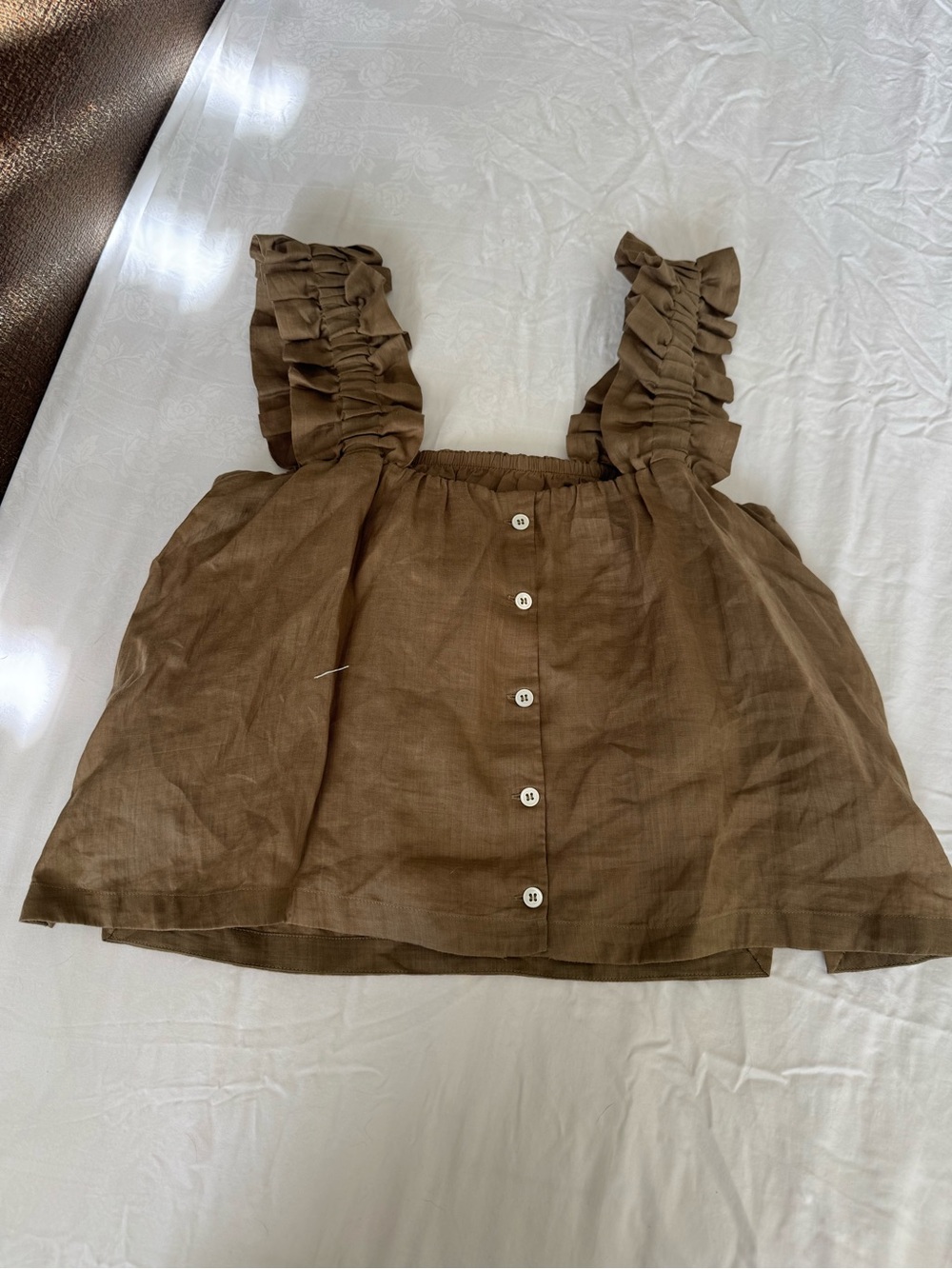 Frame Denim Brown Ruffle-Shoulder Button Front Girls Dress